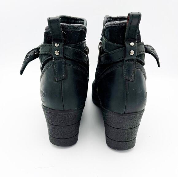 Ugg Emalie Moto Buckle Wedge Leather Lined Heels Boots Shoes Bootie - Picture 11 of 14